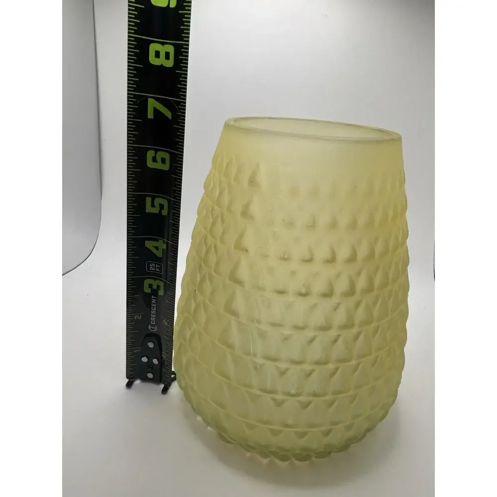 Yellow Frosted Glass Vase Hobnail Pattern Textured Satin Finish Decorative Vase